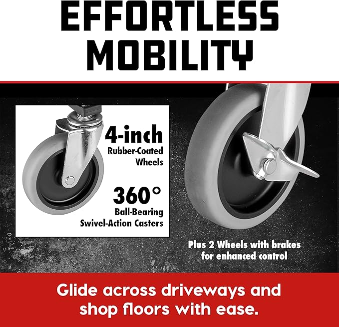 Powerbuilt Heavy-Duty Utility Rolling Seat Upgraded with Padding, Sturdy Locked in Trays, Premium Wheels for Garage Work - Grey 642924ECE