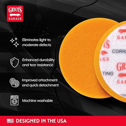 Griot's Garage Orange Foam Correcting Pads for Car Polishing and Detailing, Removes Light to Moderate Paint Defects, Durable, Machine-Washable, 11241, 3", Set of 3