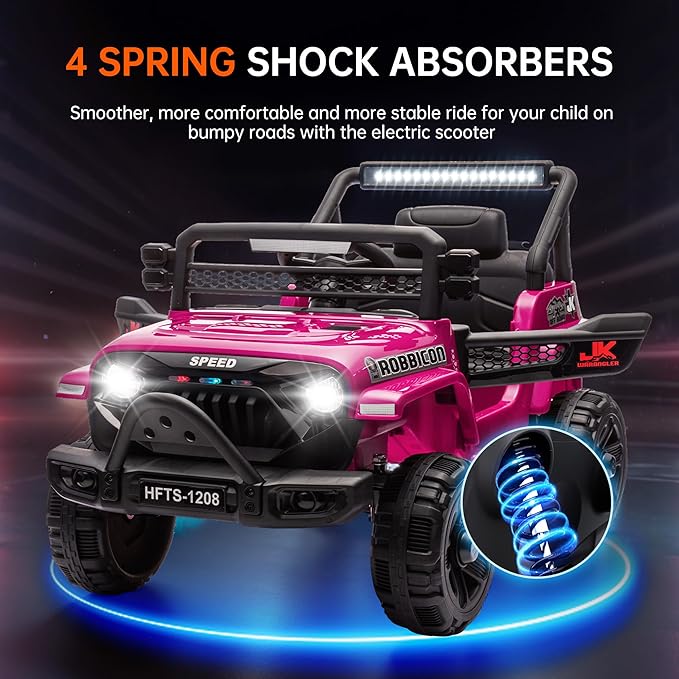 12V Ride on Electric Truck Car for Kids, 12V Kids Electric Vehicles w/Remote Control, Four-Wheel Suspension, USB, Bluetooth, Power Display, Lights, Battery Powered Ride on Toys for Boys Girls (Pink)
