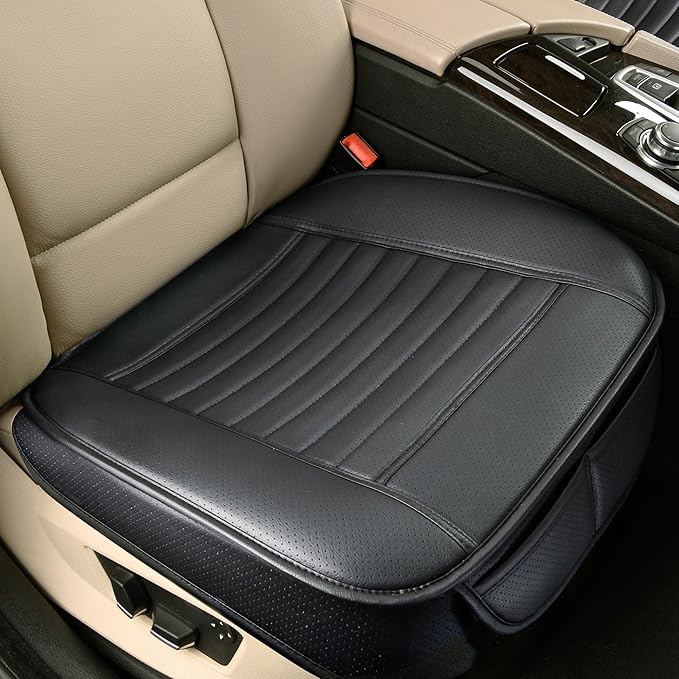 2pc Edge Wrapping Comfortable Car Front Seat Covers, Seat Protectors, Anti-Slip Bottom Seat Cushion Covers for Auto with PU Leather(Black)