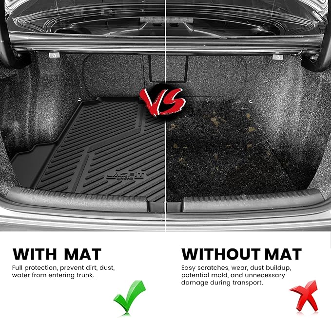 LASFIT Cargo Mat for Volkswagen Jetta 2011-2018 (Not fit Jetta SportWagen and Hybrid/TD/TDI Trims), Custom Fit All-Weather TPE Rubber Trunk Mat for VW Accessories, Waterproof, Easy to Clean, Black