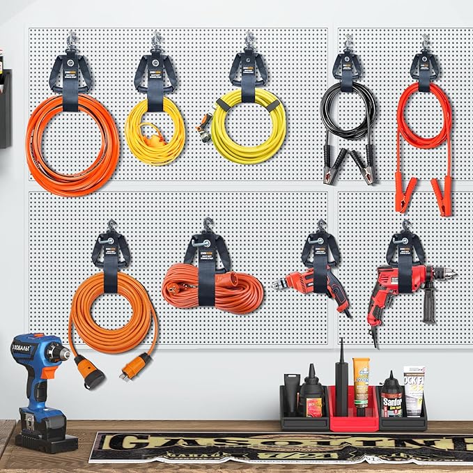 Extension Cord Holder Organizer 3 in 1 Multifunction, 4 PCS Heavy Duty Storage Straps with Carrying Handle and Grommet Fit Extension Cords, Cables, Ropes, Garden Water Hoses Carrying and Hanging