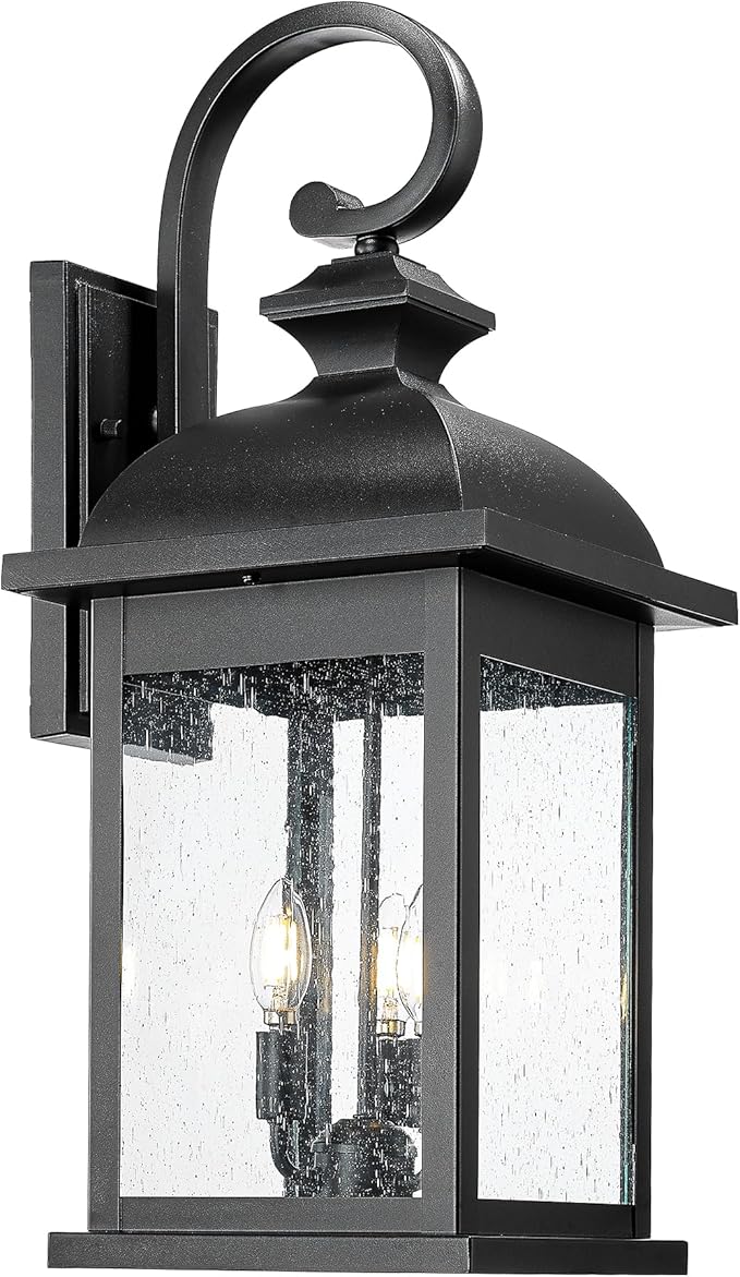 FEMILA 26" Outdoor Wall Light, Large Exterior Wall Light Fixtures, 3 Light Outdoor Wall Lantern Porch Lights for Entryway, Patio, Garage, Doorway, Matte Black Finish, E12 Base, 4FD54B-L BK