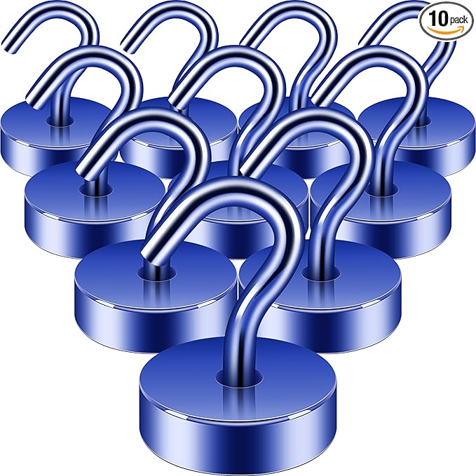 Neosmuk Magnetic Hooks, Cruise Ship Essentials, 40lb+ Heavy Duty Magnetic Hooks for Cruise Cabins, Refrigerator, Grill, Hanging, and Travel | Extra Strong Must-Haves Magnet Hook,Navyblue,Pack of 10