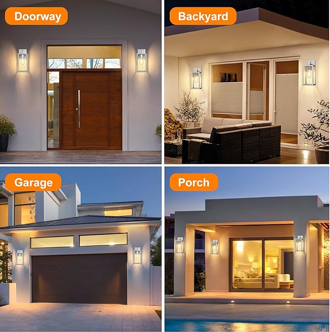 PARTPHONER Silver Dusk to Dawn Porch Lights Fixtures Wall Mount, Sensor Exterior Lighting Lamp set of 2, Anti Rust Wall Sconce, Waterproof Outdoor Wall Lantern for House Doorway, Garage, WTWL176AS2