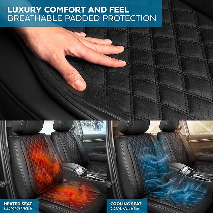Elite Edition Faux Leather Seat Covers for Cars, Trucks, & SUV - 2 Black Car Seat Covers for Front Seats - Universal Fit Car Accessories Automotive Interior Cover Protector for Most Vehicles