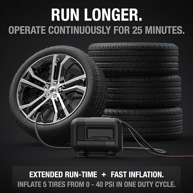 NOCO AIR10: UltraFast 10A Tire Inflator - 12V Portable Air Compressor Pump, 60 PSI Max – 36 SLPM Airflow Inflates 0–40 PSI in 3.8 Minutes – Digital Gauge + Auto-Shutoff