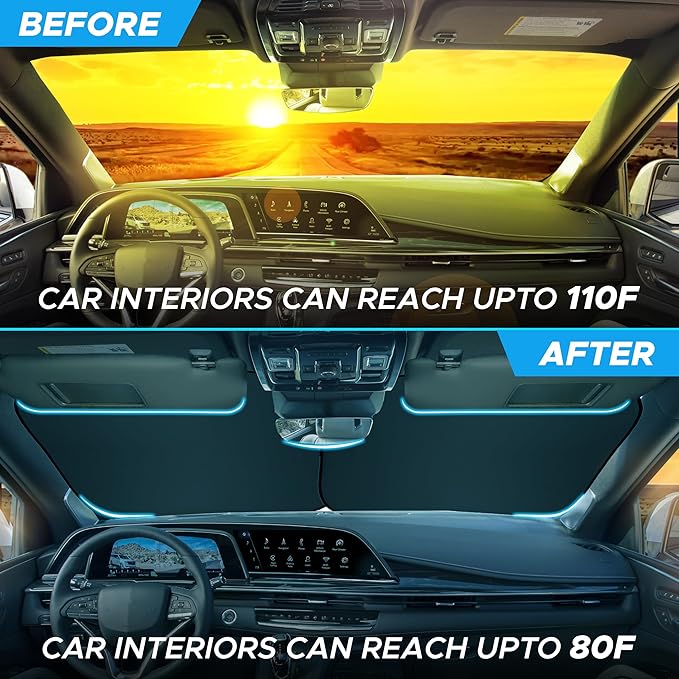 Car Windshield Sun Shade Foldable | Front Windshield Shade for Sun, Heat and UV Rays | Sunshade for Car Front Window and Interior Sun Protection | Medium (28 x 31 inches)
