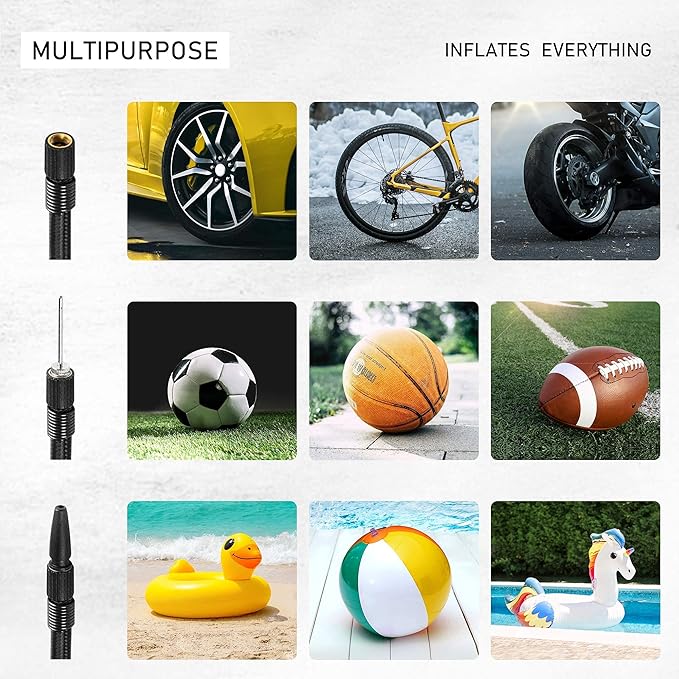 Kensun Portable Air Compressor Pump for Car 12V DC and Home 110V AC Swift Performance Tire Inflator 100 PSI for Car - Bicycle - Motorcycle - Basketball and Others with Analog Pressure Gauge (AC/DC)