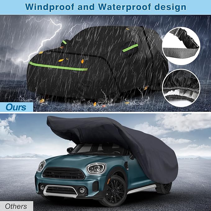 Full Car Covers for 2014-2025 Mini Cooper/Cooper S/Hardtop/Clubman/Countryman 4 Door, Car Cover Waterproof Heavy Duty All-Weather Protection with Door Zipper & Storage Bag