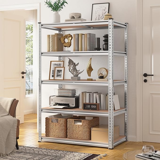 REIBII 2020LBS Garage Shelving Heavy Duty Metal Shelving 5 Tier Storage Shelves, Metal Shelves for Warehouse Basement, Easy Assembly, 72" H x 35.55" W x 16" D, Galvanized, 3 Pack