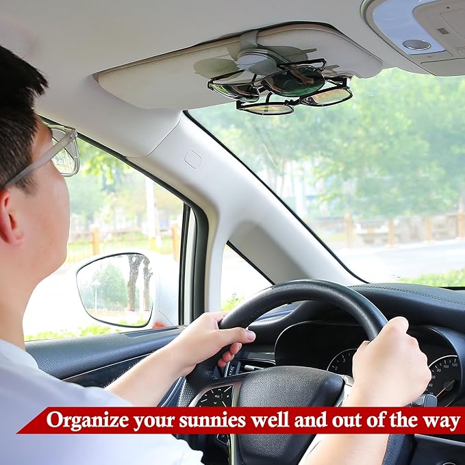 KIWEN Sunglasses Holder for Car Visor, Magnetic Leather Sunglass Eyeglass Hanger Clip for Car Sun Visor Accessories (1, Gray)