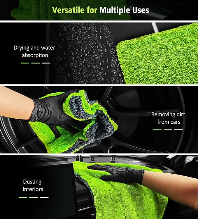 3 Pack Microfiber Towels for Car Detailing, 28" x 36" Extra Large Car Wash Drying Towels 16" x 16" Microfiber Edgeless No Scratches and Waffle Weave Absorbent Cloth for Truck, SUV