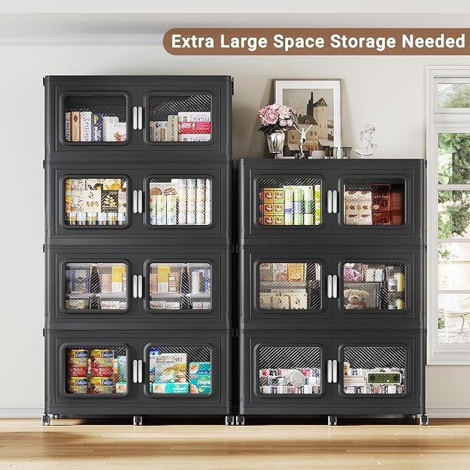 900 Qt Stackable Storage Bin with Lid, 225Gal Extra Large Collapsible Storage Boxes, Folding Plastic Drawer, Heavy-Duty Store Cabinet, Closet Organizer for Home Kitchen, 3 Pack Black