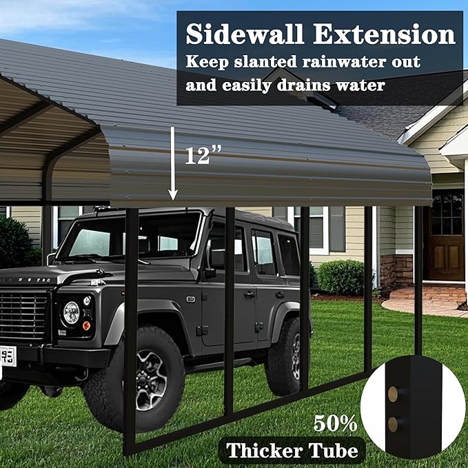 Heavy Duty Metal Carport 10x20 ft Galvanized Steel Carport Shelter for 2 Car - Extra Large Canopy for Dual Vehicle, RV & Boat Storage All Weather Protection Garage Party Tent (10 x 20 FT)