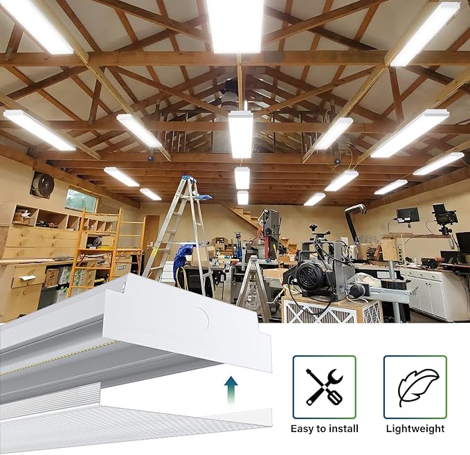 ANTLUX 4FT LED Wraparound 40W Shop Lights for Garage, 4400lm, 6000K, 4 Foot Crystal LED Wrap Light, 48 Inch Integrated Linear Strip Flush Mount Office Workshop Ceiling Lighting Fixture, 4 Pack