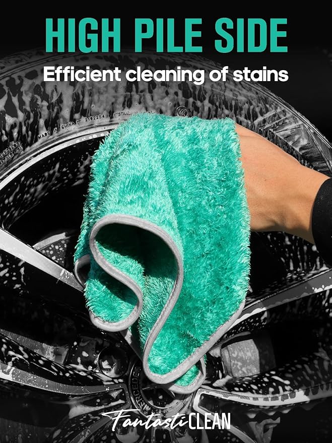 Fantasticlean Microfiber Car Detailing Towels, Car Drying Towel with Edge, Plush, Coral Fleece, 700GSM, 16" x 16", 6 Pack, Scratch-Free, Ultra Absorbent, Car RV Boat Home Cleaning (Grey and Green)