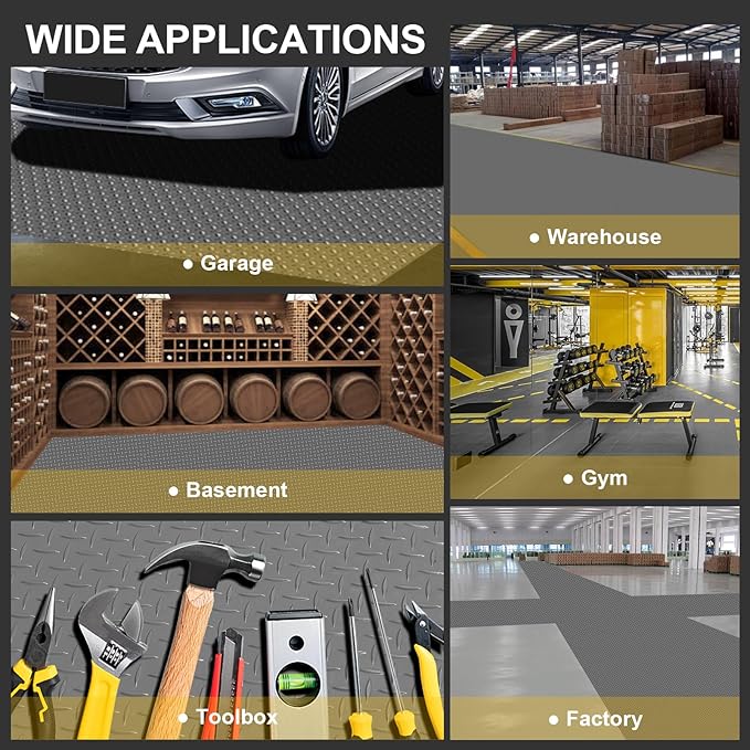 Garage Floor Mat 2.8mm Thickness PVC Garage Flooring Roll Diamond Plate Floor Mats for Garage, Workshop, Gym, Golf Cart Parking or Trailers (Grey, 7.5 x 17 FT)