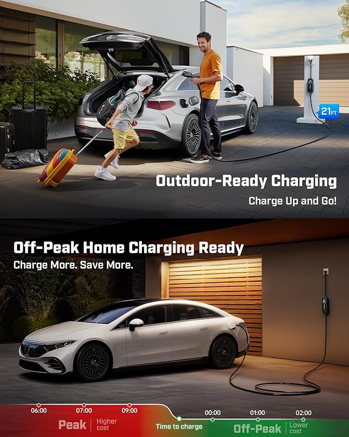 2025 Upgraded Level 1&2 Portable EV Charger, 16Amp Adjustable Current & Timer, 110V–240V, NEMA 5-15 & 6-20 Plugs, 21Ft EV Charging Cable, J1772 Electric Car Charger for All EVs/PHEVs, EV Charging Cord