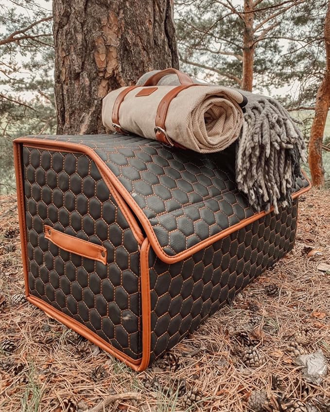 Foldable Trunk Organizer for Car Storage - Collapsible Auto Trunk Organizer With Lid - Trunk Organization (21.6 inch, Hexy)