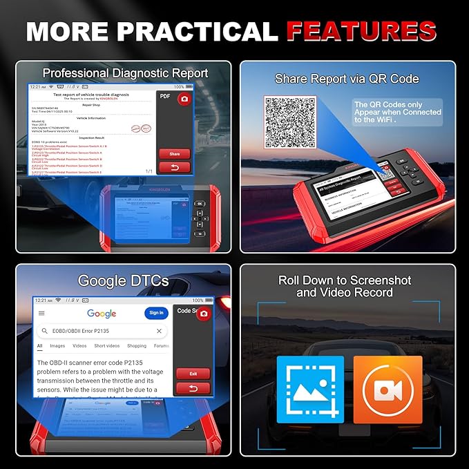 KINGBOLEN S600 OBD2 Car Scanner,ECM/TCM/SRS/ABS Code Reader with 10 Reset,Automotive Engine Scan Tool with OIL TPMS Brake Bleed ETS SAS Throttle Reset,AutoVIN Car Diagnostic Tools,Lifetime Free Update