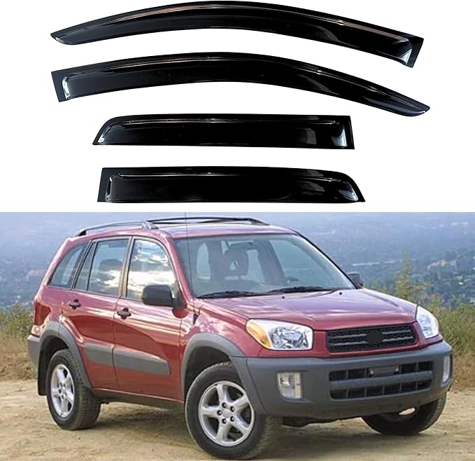 KPY Window Visor Compatible with Toyota Rav4 2001-2005, 4PC Rain Guard Side Window Vent Deflectors Tape-On Style, 2001 2002 2003 2004 2005