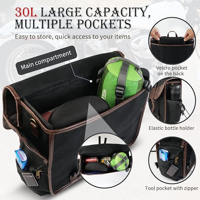 NICECNC Motorcycle Saddle Bags, Vintage Oil Waxed Canvas Saddlebags Motorcycle Panniers Side Throw Over Saddle Bags Compatible with Harley Honda Suzuki Yamaha Adventure Street Glide Brown