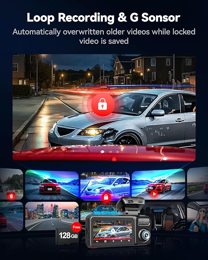 REDTIGER F17 Elite 4K 3 Channel Dash Cam, STARVIS 2 IMX678 & IMX675, 128GB Card, Full Night Color, 4K+2.5K+1080P Front and Rear Inside, Touch Screen, Voice Control, 5GHz WiFi 6, GPS, HDR, Parking Mode