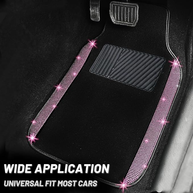 NBTEPEM Pink Bling Car Floor Mats Full Set, Universal Fit Most Cars,SUV, Trucks, 4 pcs Sparkle Glitter Diamond Carpet for Women Girls with Anti-Slip Pad (Pink Diamond)