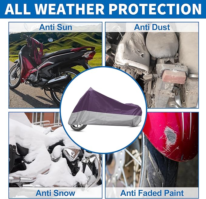 X AUTOHAUX Motorcycle Cover for Harley Davidson for Honda for Suzuki All Season Waterproof Outdoor Protection Motorbike Cover Fits Up to 116.14'' Motorcycles Cover XXXL Purple Silver Tone