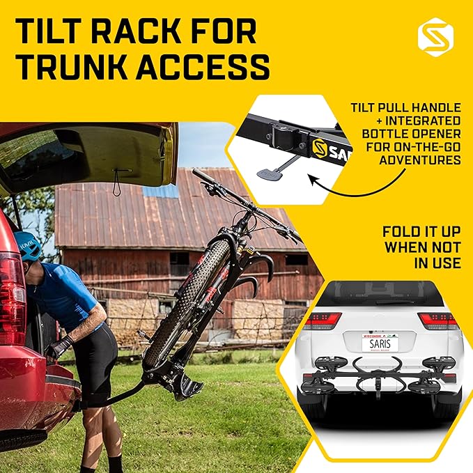 Saris SuperClamp G3 2-Bike HD Hitch Rack – Lightweight Platform Bike Carrier for Car, SUV, Truck – Tilting Design, Secure Wheel Clamping, Fits Road, Mountain, E-Bikes – 2" Hitch Receiver