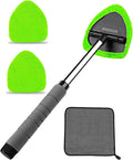 Auto Window Cleaning Tool, Retractable Windshield Cleaner Wand, Car Window Glass Cleaning, Double Sided car Window Cleaner, Microfiber Mirror Cleaning Tool kit. Car Interior Cleaning. (Green)