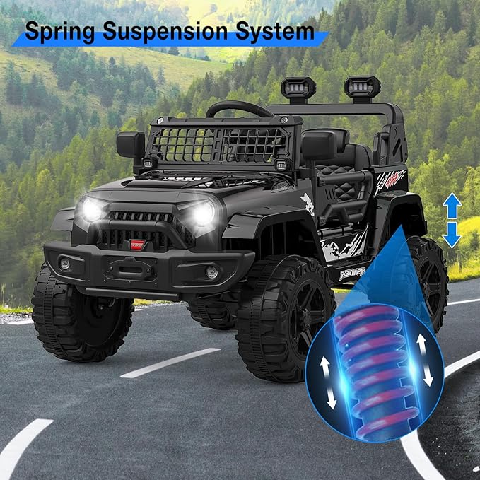 12V Kids Electric Ride On Truck Car w/Parent Remote Control, Spring Suspension, LED Lights & AUX Port | Outdoor Ride Toy for Boys Girls