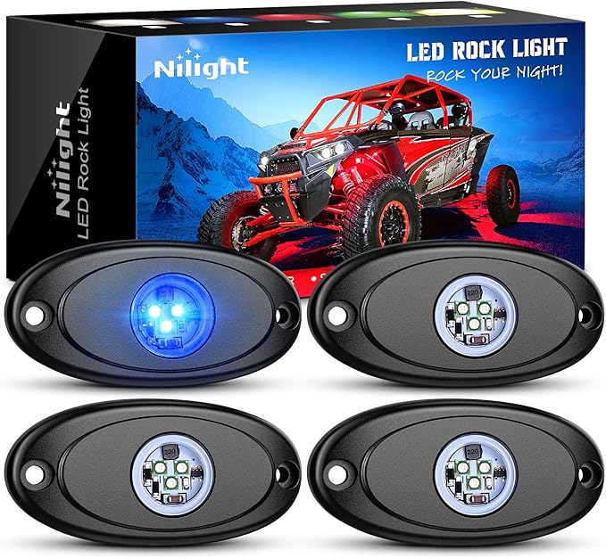 Nilight LED Rock Light 4PCS Underglow Wheel Well Pods Waterproof Exterior Underbody Roof Rack Side Lamps for Car Truck Pickups ATV UTV SUV Motorcycle Boat, Blue Color