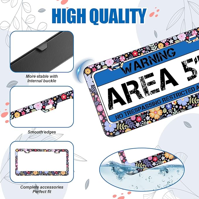 Flower License Plate Frame 2 Pcs Personalized Colorful Floral License Plate Frames with 2 Holes Screws Stainless Steel Car Plates Frame Universal Size: 12.4x6.3in Auto Parts Decoration