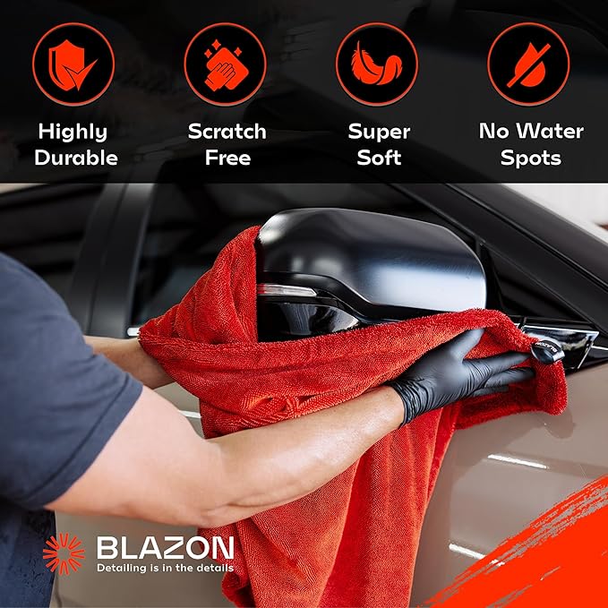 Redline XL Car Drying Towel - Ultra Premium 1300 GSM Microfiber Drying Towel - Max Absorption, Streak-Free Finish, Super Soft Twisted Loop Design - Dries Full Vehicle - Extra Large 2 x 3 ft