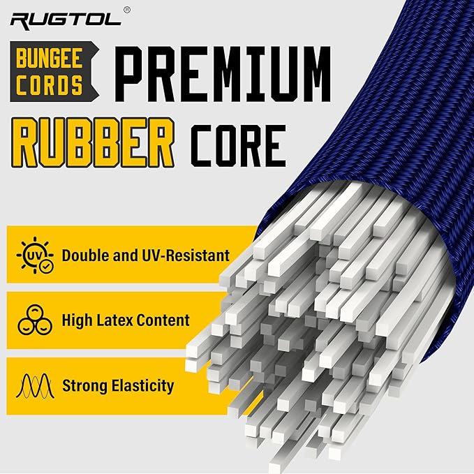 Bungee Cords with Hooks, 36 Inch Blue Adjustable Bungee Cords with Carabiner Heavy Duty Outdoor, Super Elastic Easy to Adjust Bungee Rope UV Resistant for Tarp, Bike Rack, Garden, Moving, 6 Pack