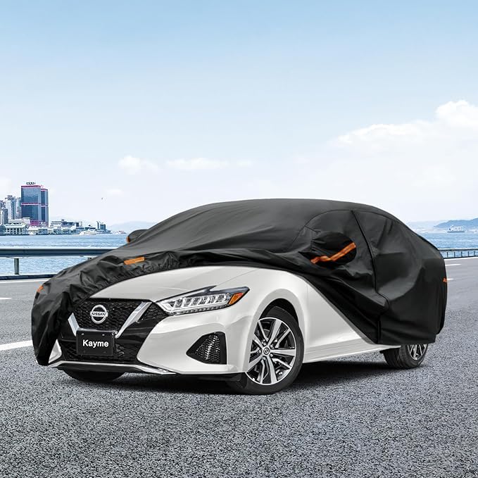 Kayme 7 Layers Car Cover Custom Fit for Nissan Maxima (1988-2025) Waterproof All Weather for Automobiles, Outdoor Full Cover Rain Sun UV Protection.Black