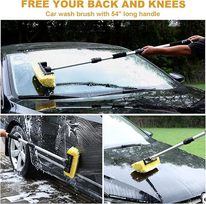 Car Wash Brush with Long Handle for Car Truck Boat Washing (Yellow, 69 inch)