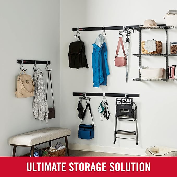 Rubbermaid FastTrack Garage Storage Utility Hooks 5 Piece Black All in One Rail Hook Kit and Tool Organizer Heavy Duty for Home/Garage/Shed/Garden