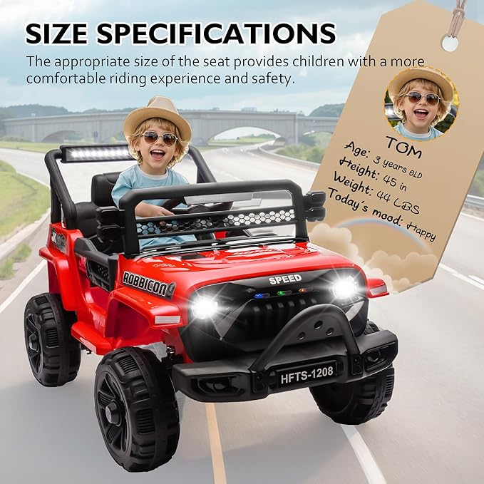 12V Ride on Electric Truck Car for Kids, 12V Kids Electric Vehicles w/Remote Control, Four-Wheel Suspension, USB, Bluetooth, Power Display, Lights, Battery Powered Ride on Toys for Boys Girls (Red)