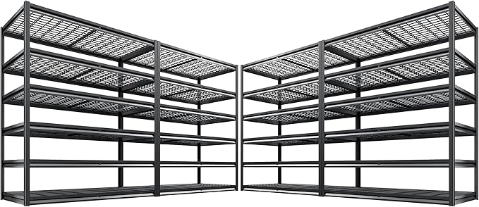 REIBII 3500LBS Garage Shelving, Adjustable Storage Shelves Heavy Duty, 6 Tier Heavy Duty Shelving, Metal Shelving Unit for Warehouse, Basement, Industrial, 55" W x 26" D x 84" H, Black, 4 Pack