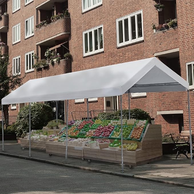 Carport Replacement Canopy Cover for 12 x 20 feet Car Tent Top Garage Shelter Cover Tarp with Ball Bungees (Only Top Cover, Frame Not Include (12 x 20', White)