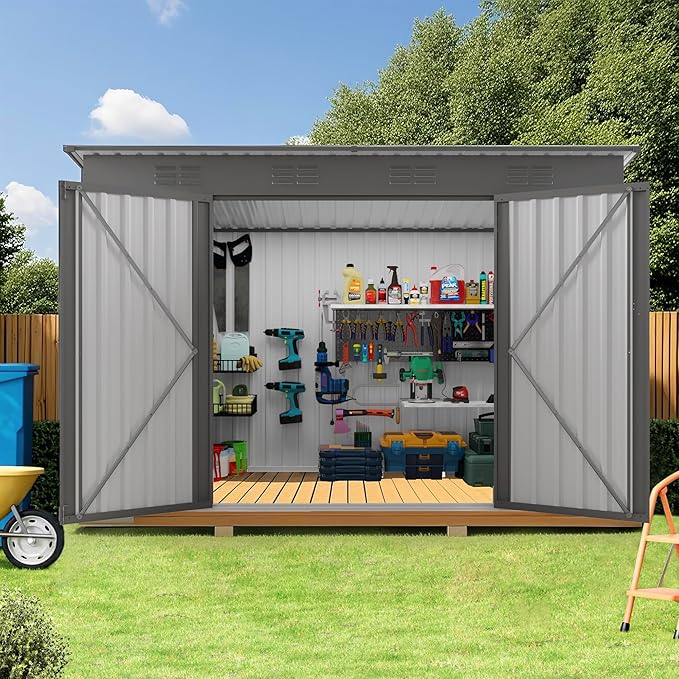 ARMSET Outdoor Storage Shed 4x9 FT for Backyard Organization & Tool Protection - Waterproof Metal Garden Shed, Galvanized Steel Tool House for Patio & Lawn