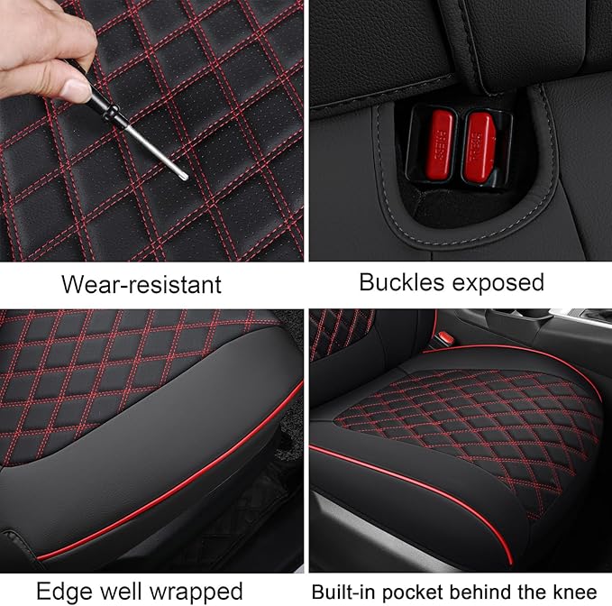MIROZO Car Seat Covers for Toyota Rav4,Waterproof Rav4 Seat Covers Compatible with 2019 2020 2021 2022 2023 2024 2025 Toyota RAV4 Hybrid LE XLE Limited Seat Cover Full Set(Black and Red)
