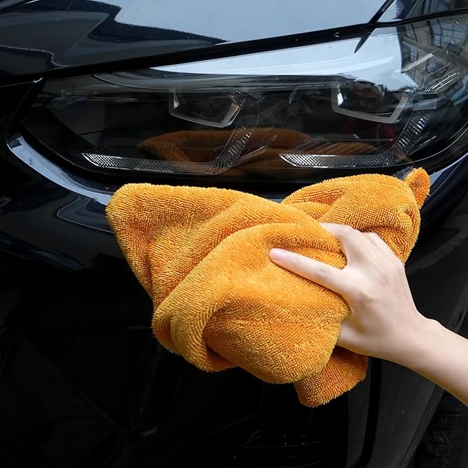 LIVOS Car Drying Towel, Premium Microfiber Towels for Cars, 1000GSM, Edgeless Twisted Loop Design, No Streaks, Scratches, or Water Spot, Absorbent Wash Towel, 18" x 24" (Yellow&Grey)