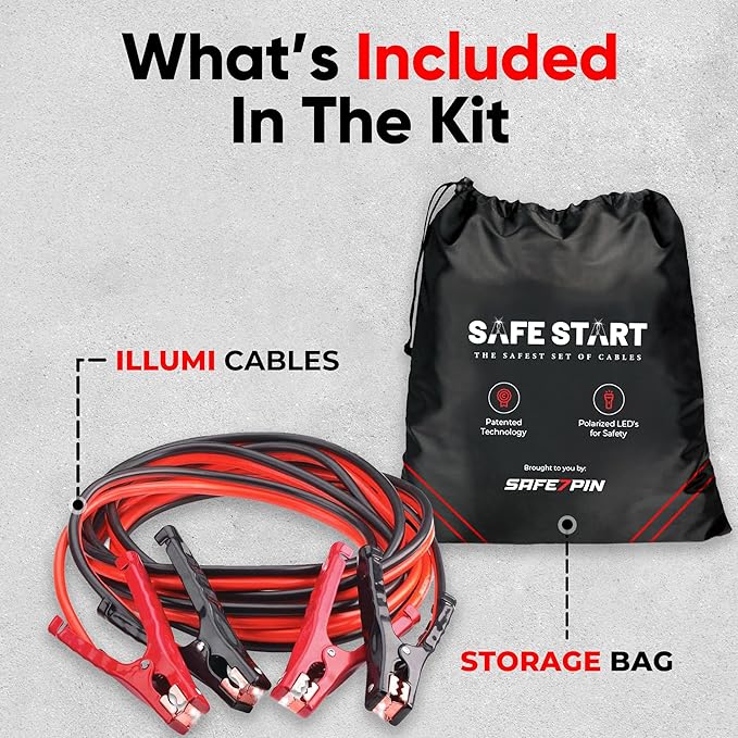 Illumi Heavy Duty Jumper Cables Kit - 12FT, 6GA Jump Cable for Car, Truck - W/LED Indicators for Night Use, Reverse Polarity Protection, Copper Wire - Traditional Front-to-Front Design