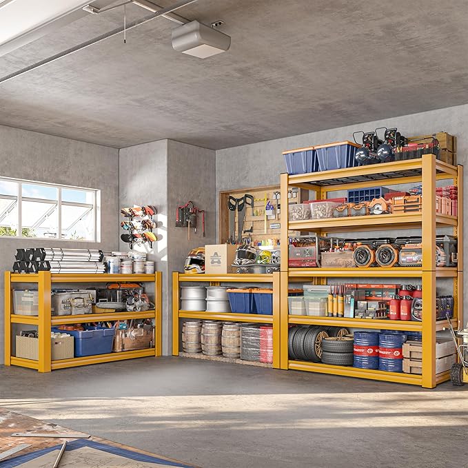 REIBII 72''H Garage Shelving 3010 LBS Storage Shelves Adjustable Metal Shelving 5 Tier Metal Shelves for Storage Industrial Shelf for Pantry Kitchen Basement 72" HX35.5 WX16 D, 2 Pack