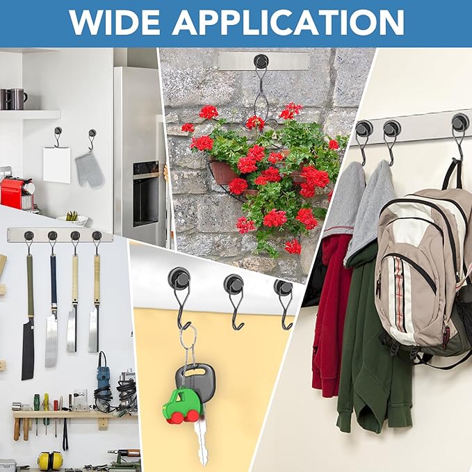 DIYMAG Swivel Swing Magnetic Hooks,Black Strong Heavy Duty Neodymium Magnet Hooks - Great for Your Refrigerator and Other Magnetic Surfaces