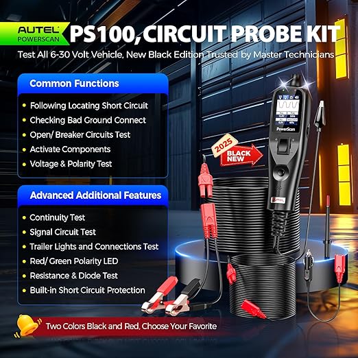 2025 Autel PowerScan PS100 Power Circuit Probe Tester, 12-24V Automotive Electrical Open/Short Breaker Finder, Component Activation Test Tool, AC/DC Trailer Relay Fuse Test, 40FT Cable, for 99% Cars